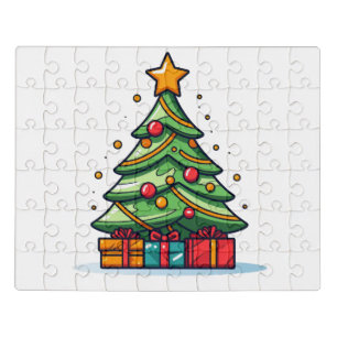 Cute Decorated Christmas Tree Illustration Jigsaw Puzzle