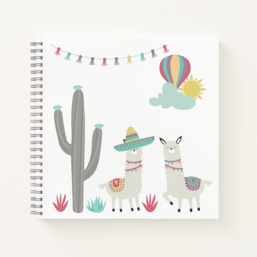 Cute Decorated Llamas Cactus Hot Air Balloon Notebook