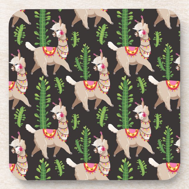 Cute Decorated Llamas Pattern Beverage Coaster (Front)