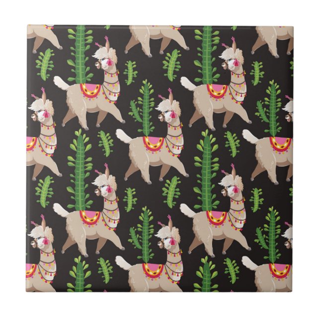 Cute Decorated Llamas Pattern Ceramic Tile (Front)
