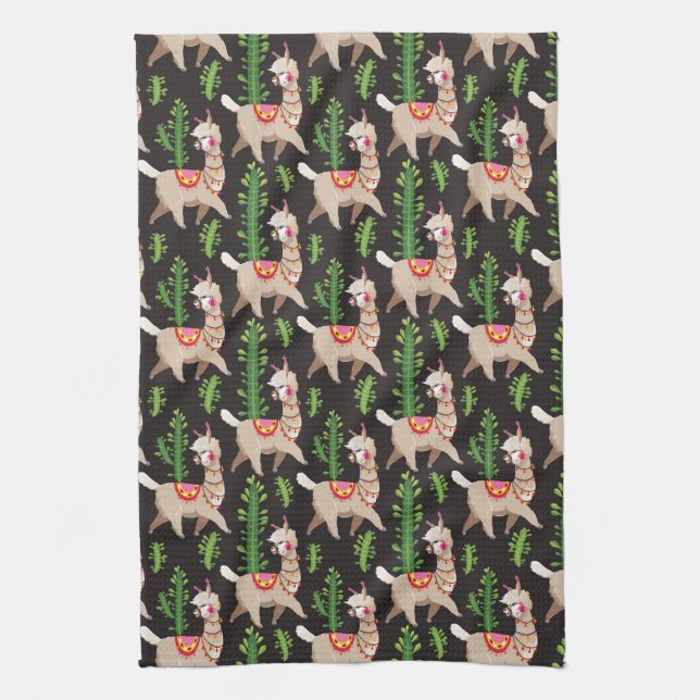Cute Decorated Llamas Pattern Kitchen Towel (Vertical)
