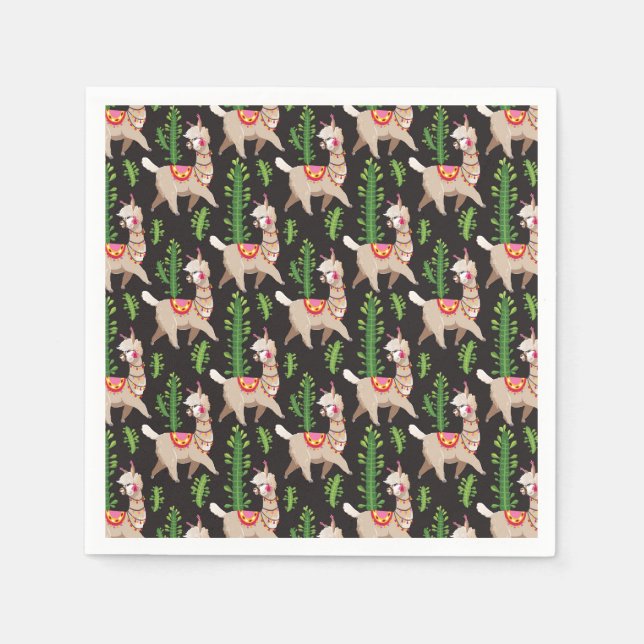 Cute Decorated Llamas Pattern Napkins (Front)