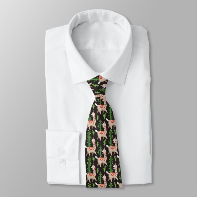 Cute Decorated Llamas Pattern Neck Tie (Tied)