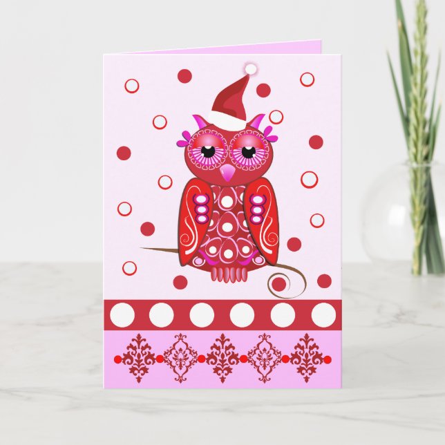 Cute Decorative Christmas card with Cartoon Owl (Front)