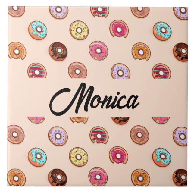 Cute decorative donuts on pink ceramic tile (Front)