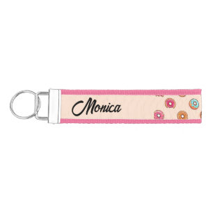 Cute decorative donuts on pink wrist keychain