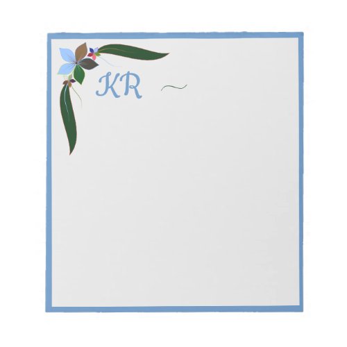 Cute Decorative Floral Blue Border Initial Notepad