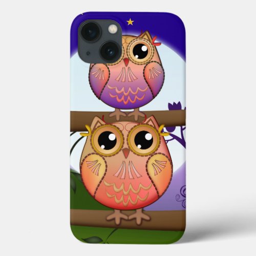 Cute decorative Full Moon Owls iPhone 13 Case