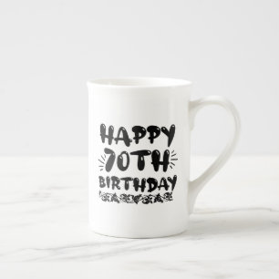 Cute decorative happy 70th birthday, seventieth bone china mug