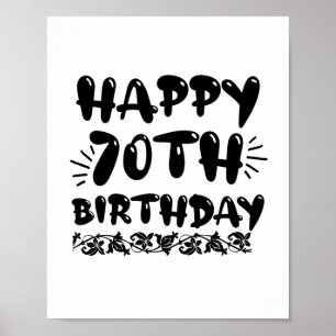 Cute decorative happy 70th birthday, seventieth poster