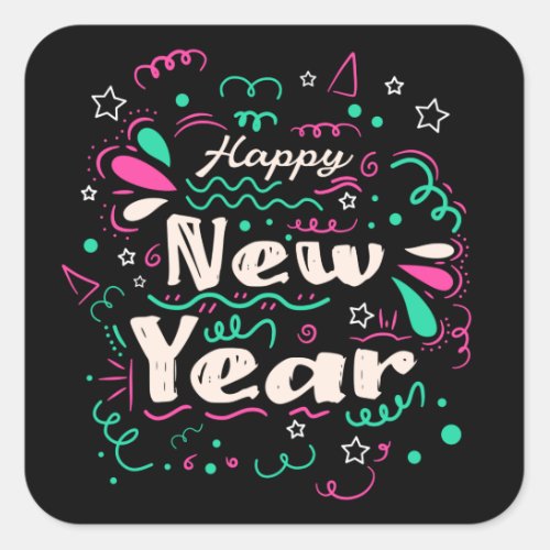 Cute Decorative Happy New Year 2023 Square Sticker