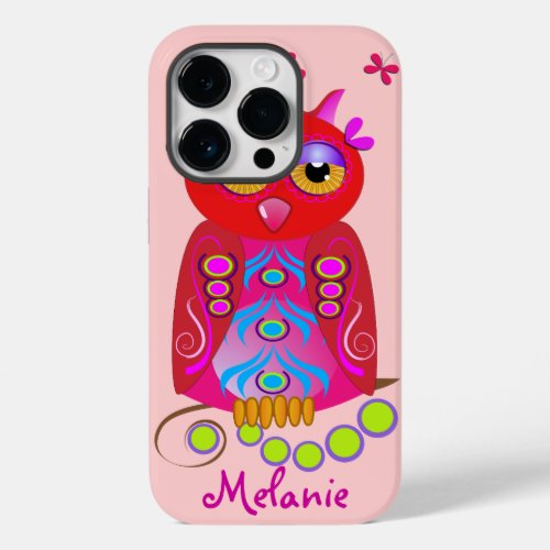 Cute Decorative Owl  Custom Name Case_Mate iPhone 14 Pro Case
