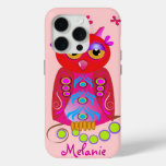 Cute Decorative Owl &amp; Custom Name iPhone 15 Pro Case
