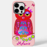 Cute Decorative Owl &amp; Custom Name Case-Mate iPhone 14 Pro Max Case