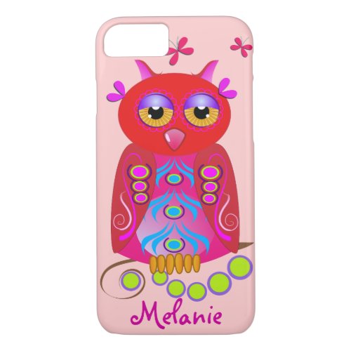 Cute Decorative Owl  Custom Name iPhone 87 Case