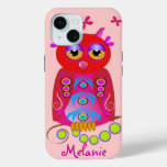 Cute Decorative Owl &amp; Custom Name iPhone 15 Case