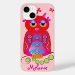 Cute Decorative Owl &amp; Custom Name Case-Mate iPhone 14 Case