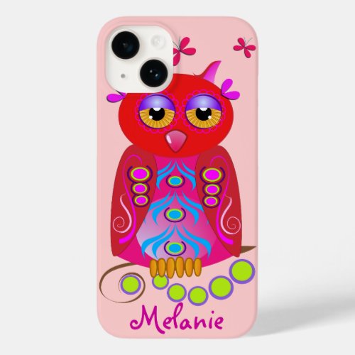 Cute Decorative Owl  Custom Name Case_Mate iPhone 14 Case