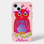 Cute Decorative Owl &amp; Custom Name iPhone 15 Plus Case