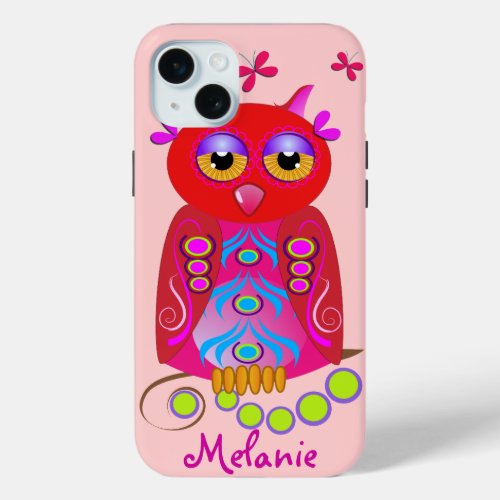 Cute Decorative Owl  Custom Name iPhone 15 Plus Case