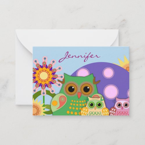 Cute decorative Owls  custom name Note Card