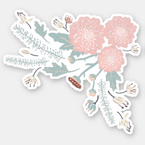 Cute Decorative Pink Cream Blue Botanical Floral Sticker