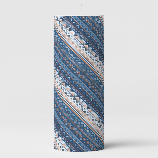 Cute decorative ukrainian patterns design pillar candle (Front)