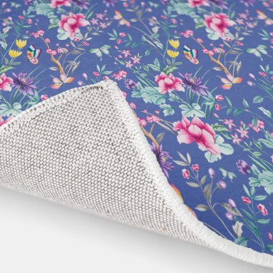 Cute Deep Blue Floral & Butterflies Pattern