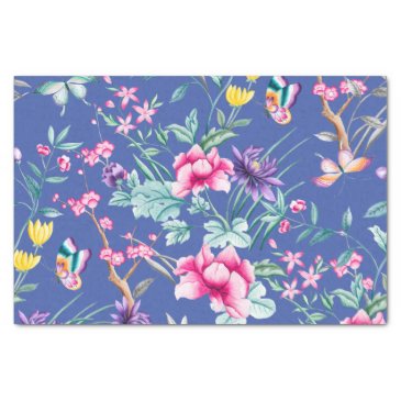 Cute Deep Blue Floral & Butterflies Pattern