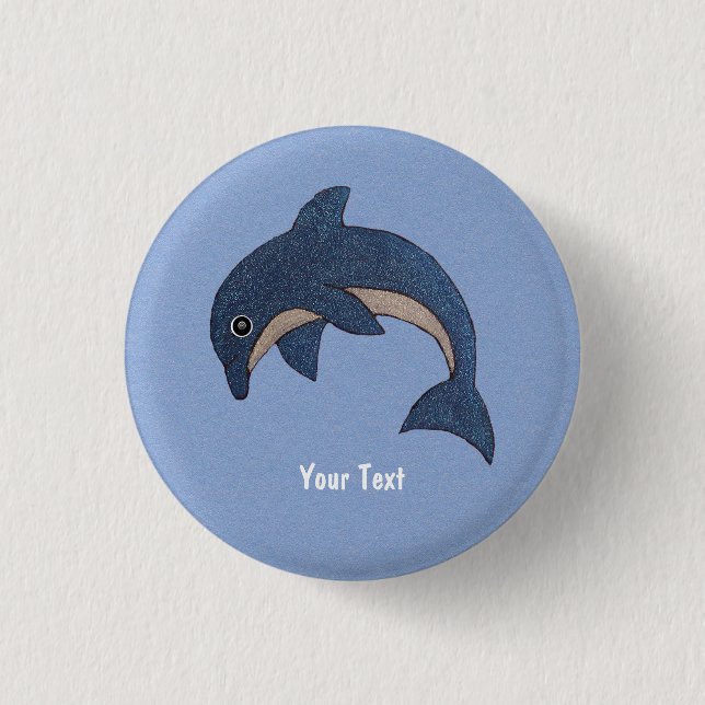 Cute Deep Blue Sparking Jumping Dolphin Button (Front)