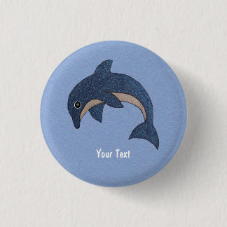 Cute Deep Blue Sparking Jumping Dolphin Button