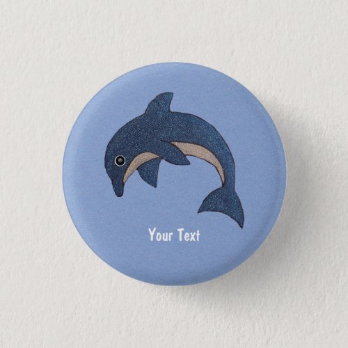 Cute Deep Blue Sparking Jumping Dolphin Button