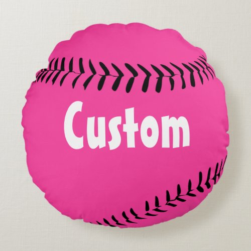 Cute Deep Pink Round Fastpitch Softball Pillow