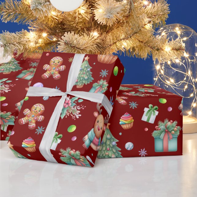 Cute Deep Red Christmas Pattern | Holiday Cheer Wrapping Paper (Holidays)