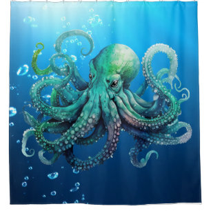 Cute Deep Under The Sea Octopus Shower Curtain