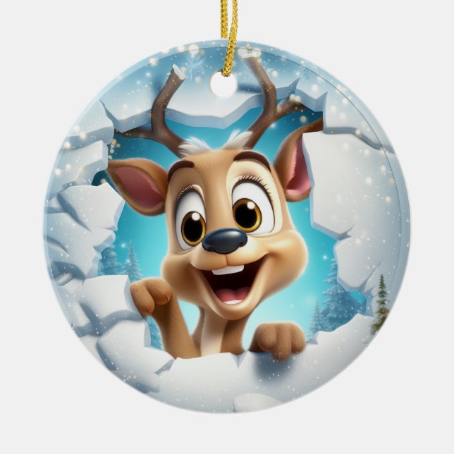 Cute Deer 3D Ceramic Ornament (Front)