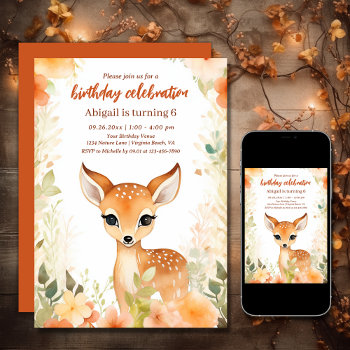 Cute Deer And Flowers | Pretty Woodland Birthday Invitation by TheCutieCollection at Zazzle