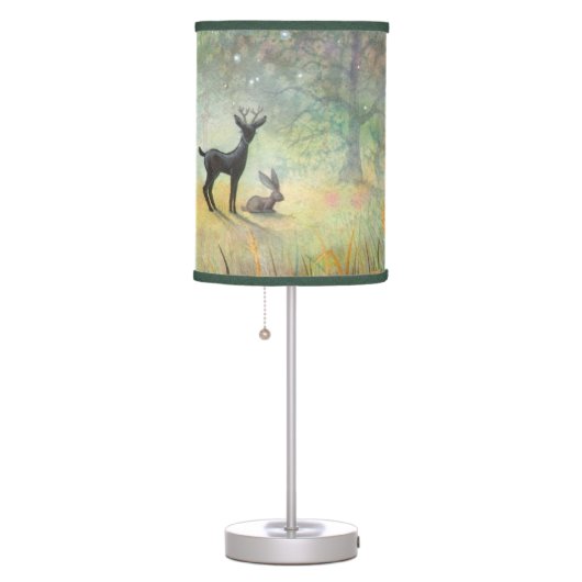Cute Deer and Rabbit Fantasy Wildlife Art Table Lamp (Right)