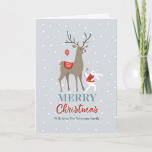 Cute Deer and rabbit friends Christmas Card