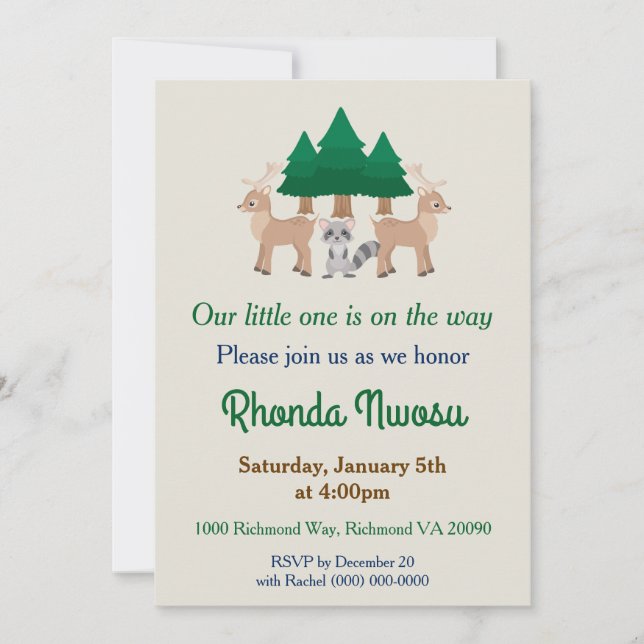 Cute Deer and Raccoon Baby Shower  Invitation (Front)