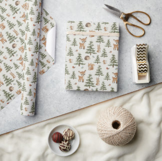 Cute Deer and Woodland Animals Christmas Wrapping Paper