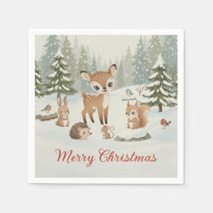 Cute Deer and Woodland Animals Merry Christmas Napkins