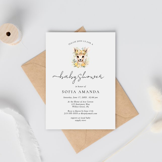 Cute Deer Animal Woodland Baby Shower Invitation (Creator Uploaded)