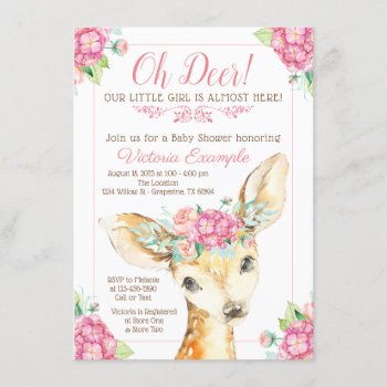 Cute Deer Baby Girl Shower Invitations by The_Baby_Boutique at Zazzle
