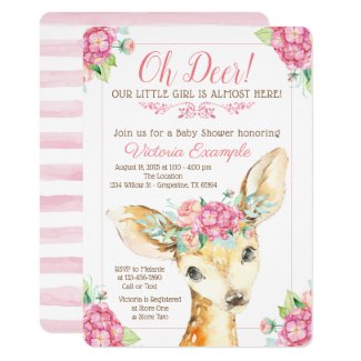 Cute Deer Baby Girl Shower Invitations