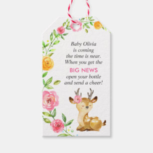 Cute Deer Baby Girl Shower Mini Bottle Favor Gift Tags