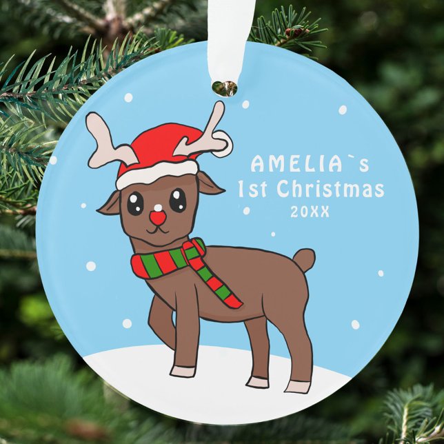 Cute Deer Baby`s 1st Christmas Drawing Ornament (Creator Uploaded)