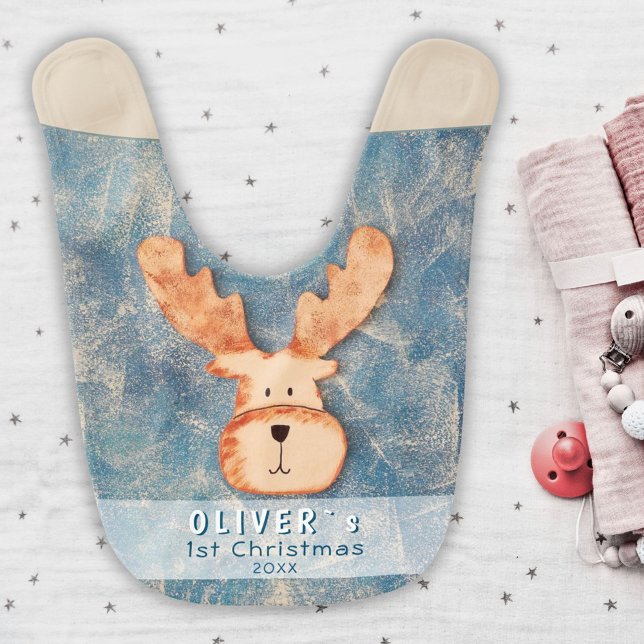 Cute Deer Baby`s First Christmas Baby Bib (Creator Uploaded)