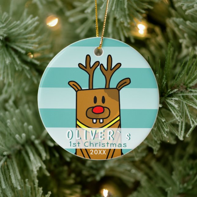 Cute Deer Baby`s First Christmas Ceramic Ornament (Tree)