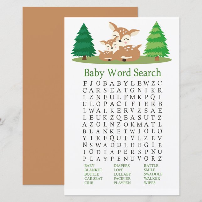 Cute Deer Baby Shower Word Search Game (Front/Back)